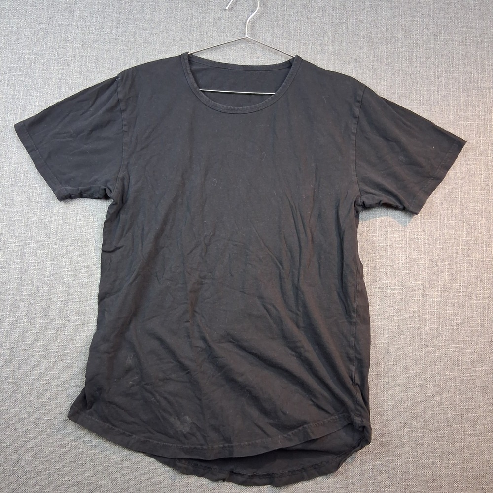 Mens Unbranded Short Sleeve Curved Hem Crew Neck T-Shirt Black Solid Minimalist